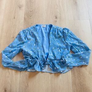 Sunday Best Light Blue Floral Tie-Front Blouse